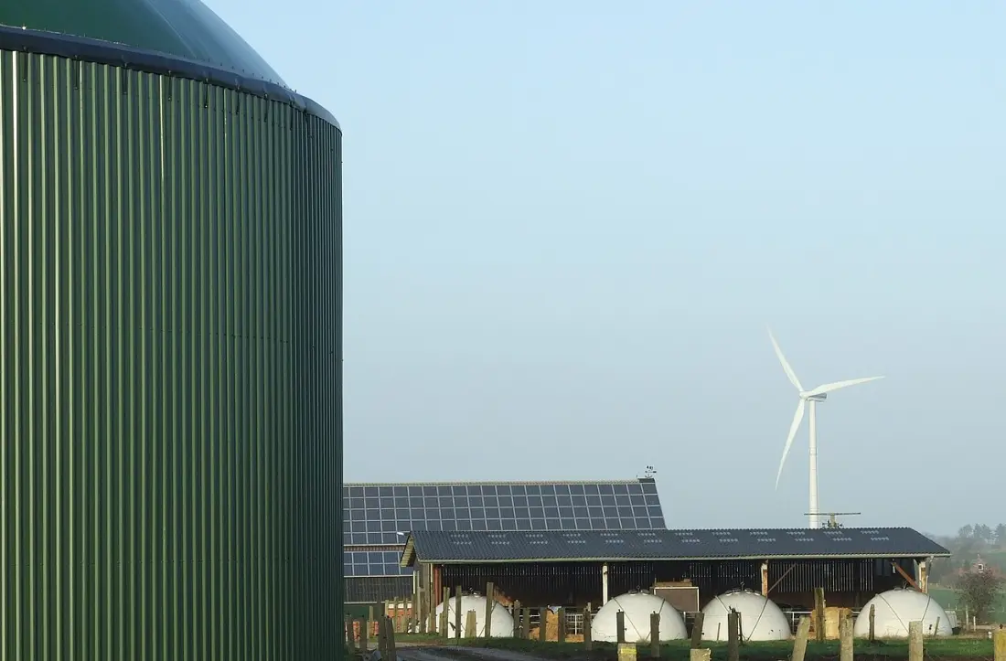 Biogas, biofuel and green chemistry projects — clean energy facility with solar and wind